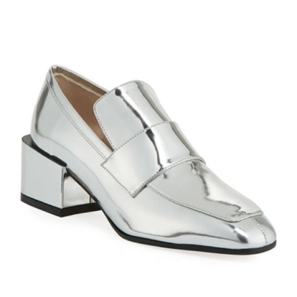Stuart Weitzman Shoes - Stuart Weitzman ‘Sawyer’ Metallic Block Heel Loafer in Polar Silver NIB